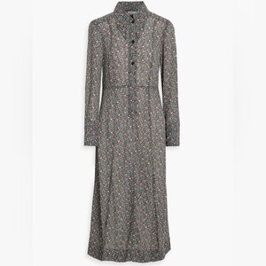 GANNI Printed Crepe Midi Shirt Dress DE34/US4